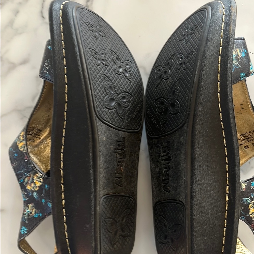 Alegria Floral Pattern Black and Blue Women's Sandals - Picture 3 of 4